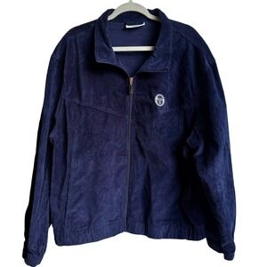 Sergio Tacchini Corduroy Track Jacket XL Navy Blue Minimal Logo Full Zip